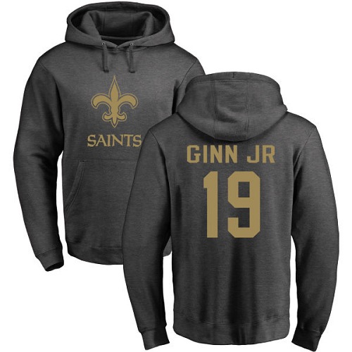 Men New Orleans Saints Ash Ted Ginn Jr One Color NFL Football #19 Pullover Hoodie Sweatshirts->new orleans saints->NFL Jersey
